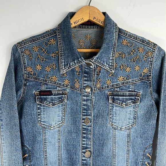 Vintage Mudd Jean Jacket with Lace up and Embroidery - Picture 4 of 9